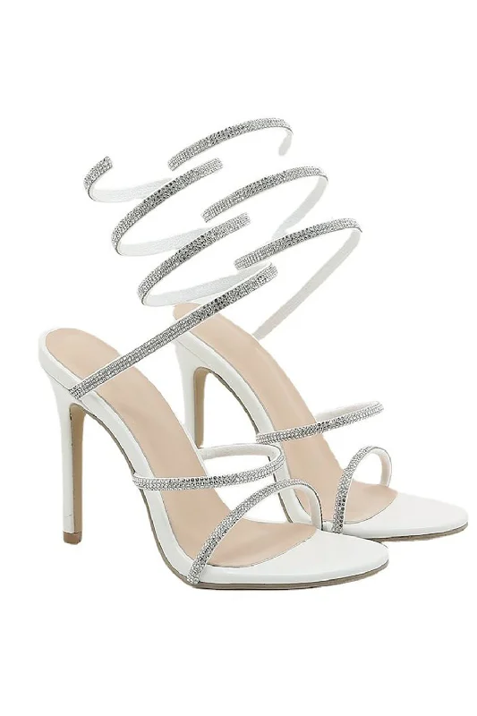 High-heeled sandals for women with platform design and stylish open-toe feature-Rhinestone Toe Stiletto White High Heels