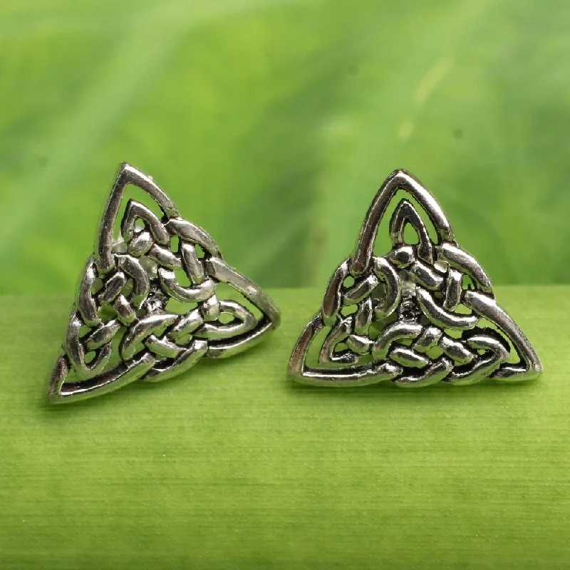 Animal Print Drop Earrings for Fun -Handmade Sterling Silver 'Celtic Triangle' Earrings (Thailand)