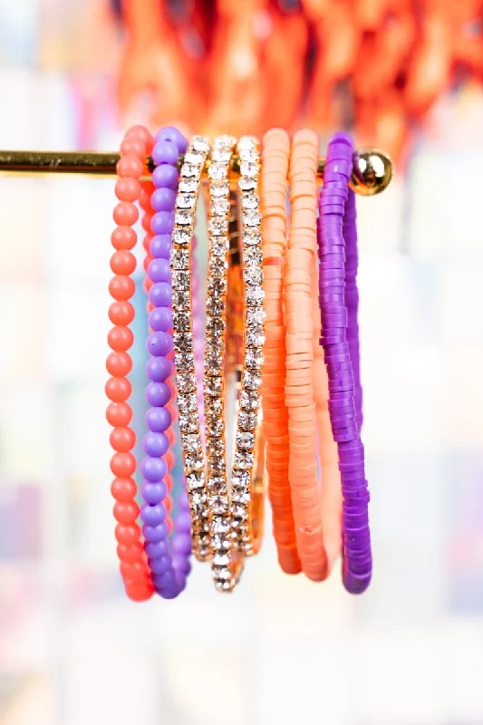 Bracelets with moonstone gems for mystic appeal -Own The Game Orange and Purple Beaded Bracelet Set