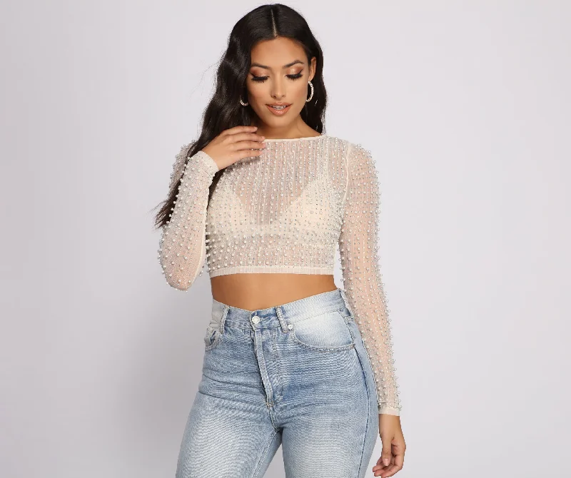 Strappy crop top for women with delicate straps and playful appearance-Luxe Girly Embroidered Crop Top