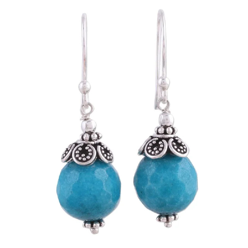 Floral Drop Earrings with Petals -Handmade Aventurine Dangle Earrings, 'Sweet Blue Exuberance' (India)