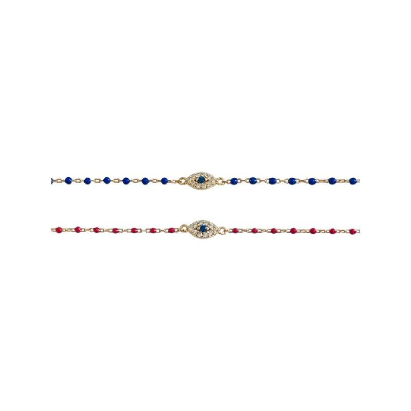 Stackable bangles with colorful enamel finishes -Dainty Beaded CZ Evil Eye Bracelet