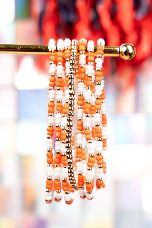 Bracelets with carved rose quartz for romance -Our Team Orange and White Seed Bead Bracelet Set