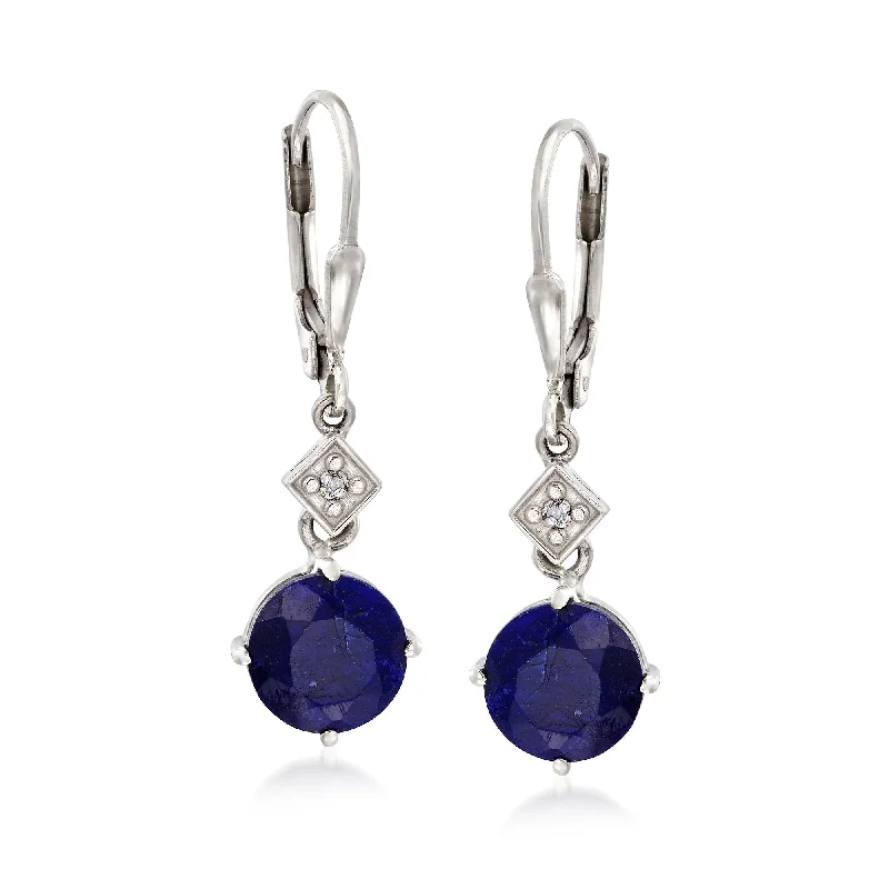 Indian Drop Earrings with Intricacy -Ross-Simons Sapphire Drop Earrings With Diamond Accents in Sterling Silver