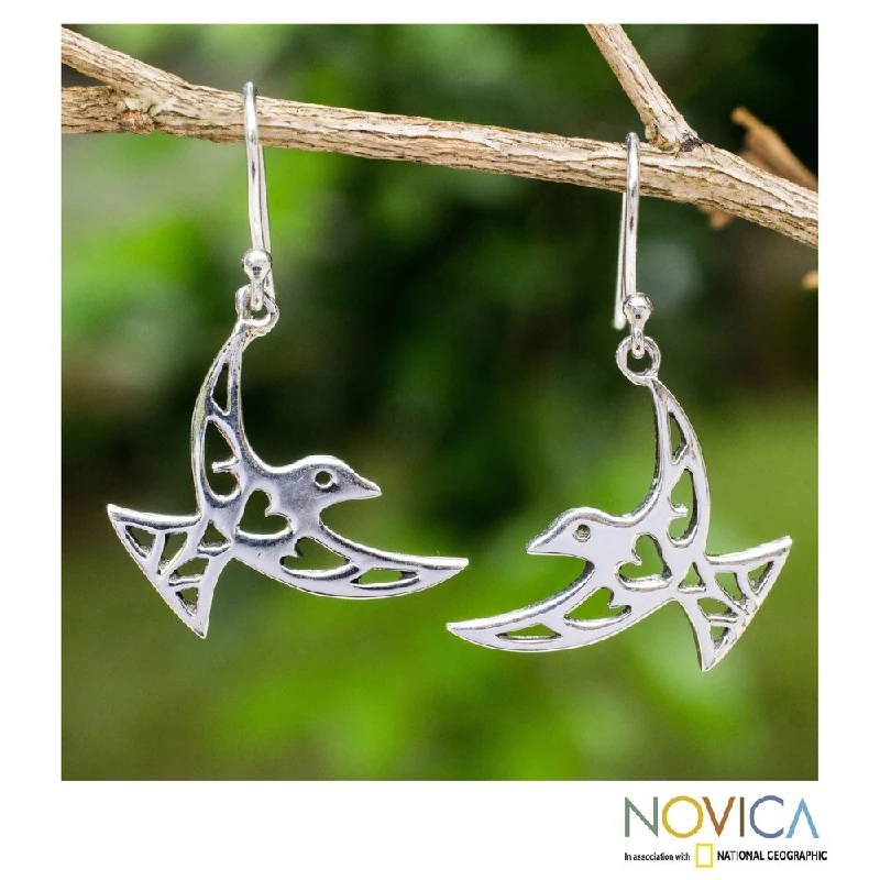 Drop Earrings with Animal Motifs -Handcrafted Sterling Silver 'Fly Me Away' Earrings (Thailand)