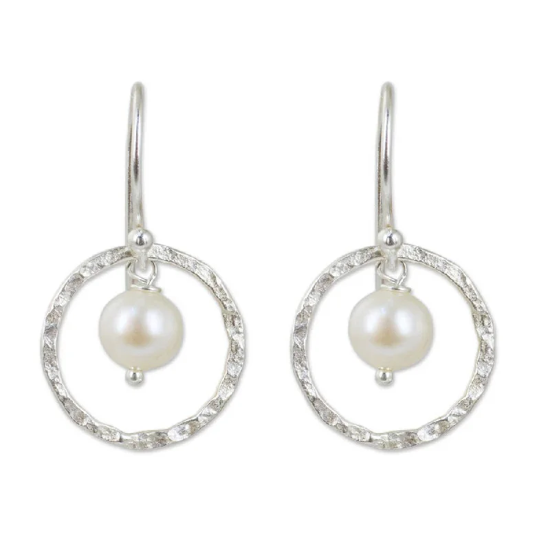 Drop Earrings for Everyday Glamour -Handmade Sterling Silver 'Twin Moons' Pearl Earrings (7 mm) (Thailand)