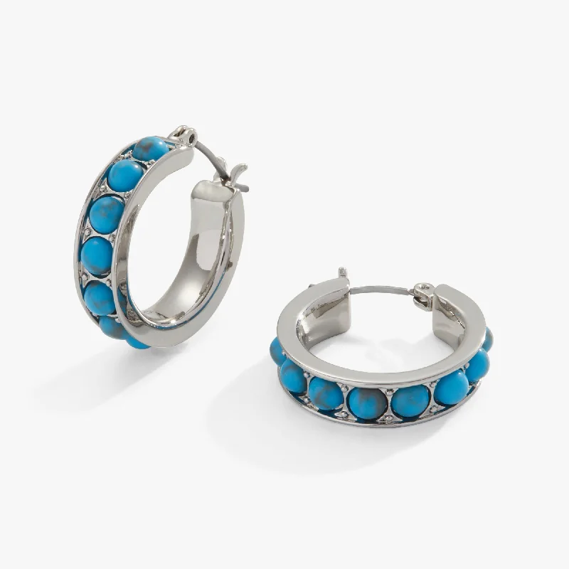 Drop Earrings with Keyhole Designs -Gemstone Hoop Earrings, Reconstituted Turquoise