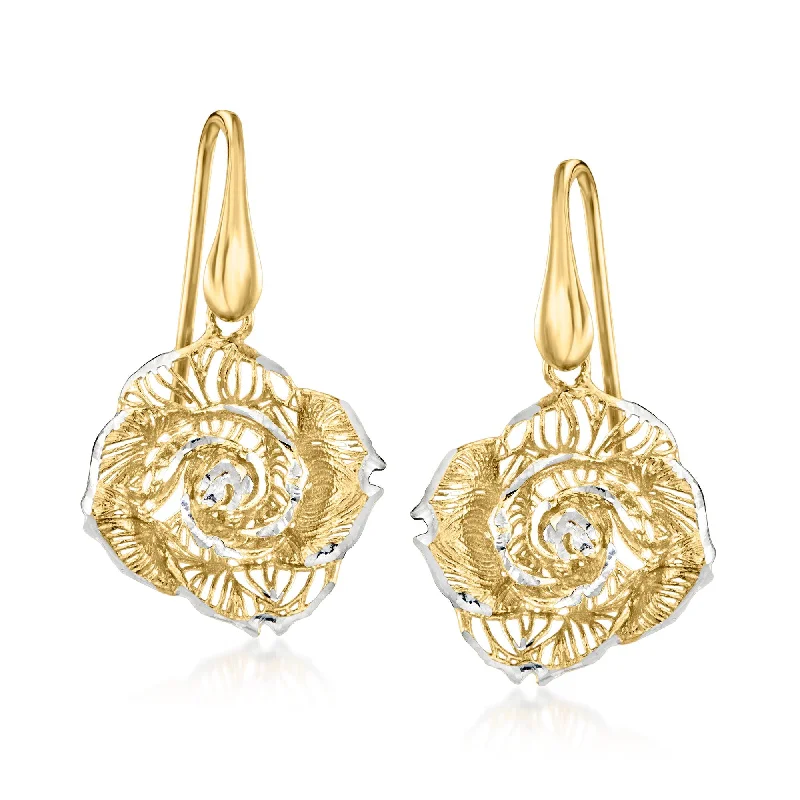 Lightweight Drop Earrings for All Day -Ross-Simons Italian Sterling Silver and 18kt Gold Over Sterling Filigree Rose Drop Earrings