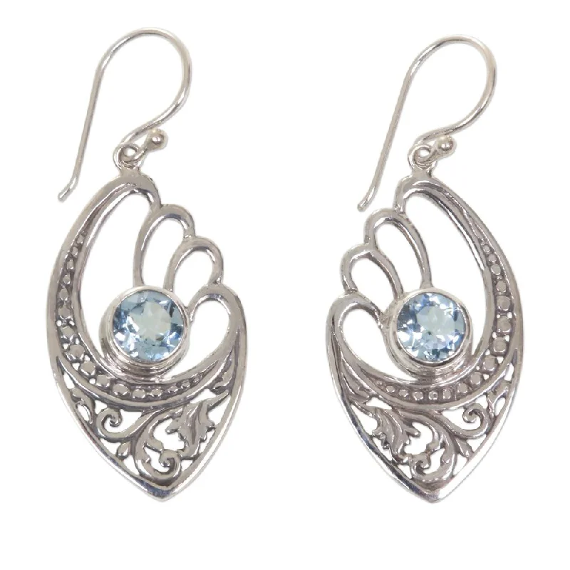 Drop Earrings for Formal Attire -Handmade Blue Wings Blue Topaz Earrings (Indonesia) - 1.8*0.7