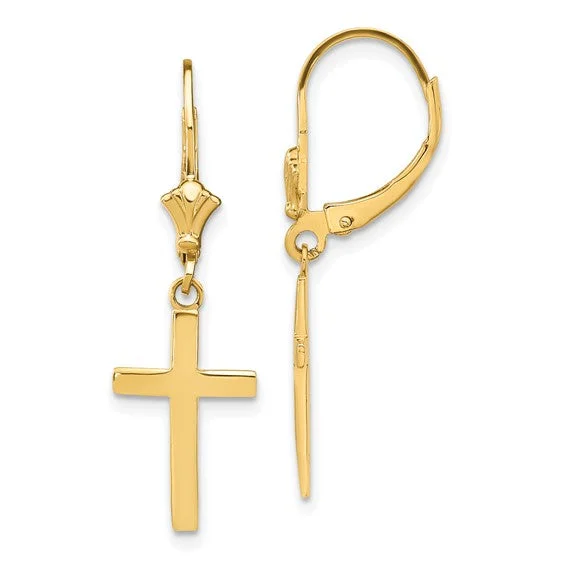 Geometric Drop Earrings for Trend -Dangle Cross Earrings - 14kt Yellow Gold