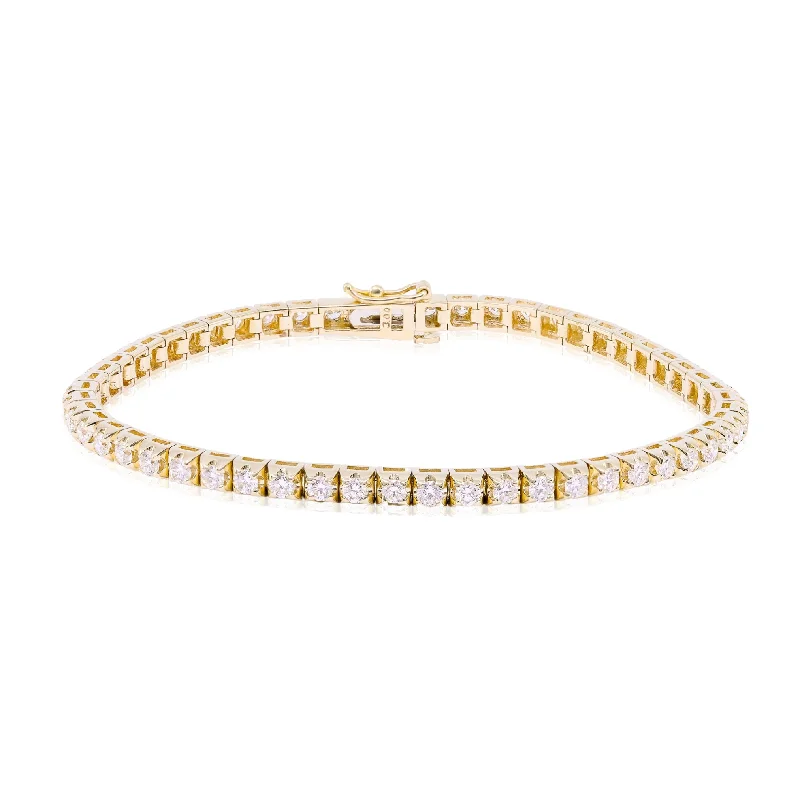 Bracelets with leather wrap for edgy look -14K YELLOW GOLD DIAMOND TENNIS BRACELET - 3.00CTW