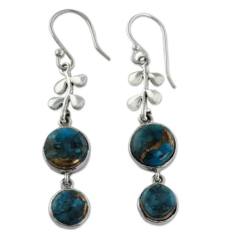 African Drop Earrings with Culture -Sterling Silver 'Sweet Blueberries' Turquoise Earrings (India)