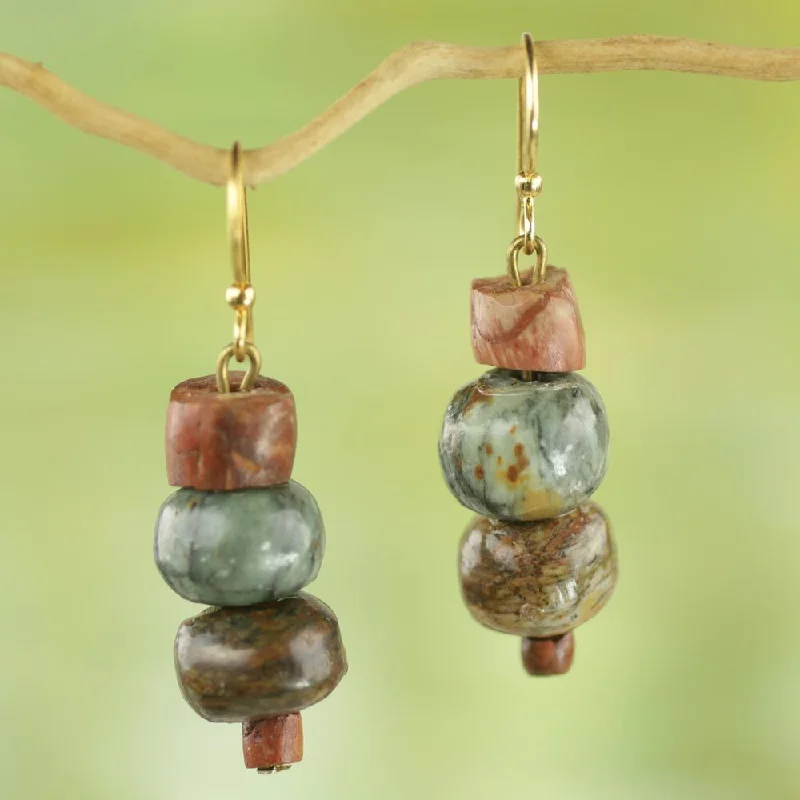 Square Drop Earrings for Modern -Handcrafted Soapstone 'Rustic Joy' Earrings (Ghana) - 13mm W * 46mm L