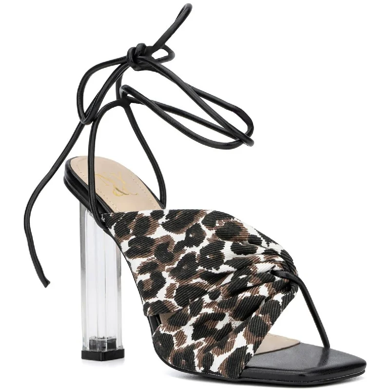 Fashionable sandals for women with metallic straps and bold color combinations-New York & Company Womens Carolle Animal Print Square Toe Heels