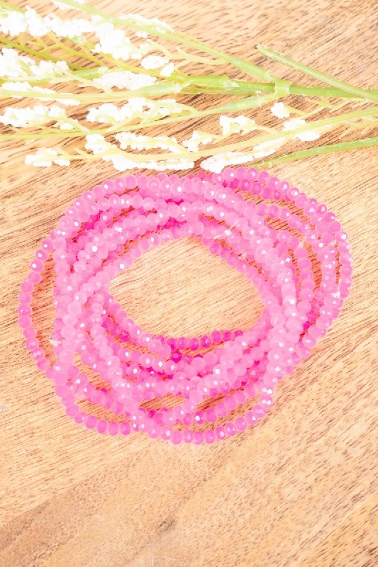 Bangles with mandala engravings for mindfulness -Feeling Happy Neon Pink Beaded Bracelet Set