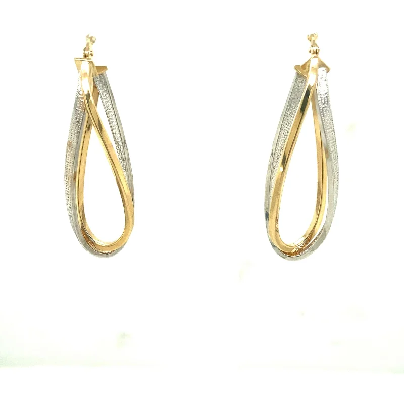 Drop Earrings with Infinity Symbols -Double Row Oval Hoop Earrings - 14kt Two-Tone Gold