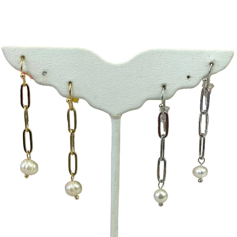 Lightweight Drop Earrings for All Day -Three Link Drop Chain Water Pearl Earrings