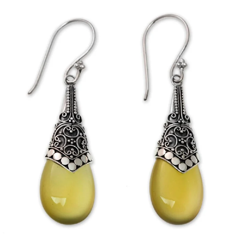 Detachable Drop Earrings with Charms -Handmade Puncak Jaya in Yellow Chalcedony Earrings (Indonesia) - 1.9*0.5