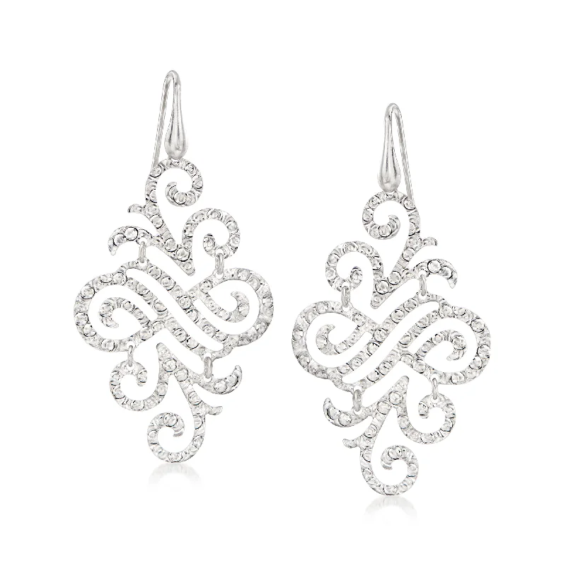 Drop Earrings for Beach Outfit -Ross-Simons Italian Sterling Silver Filigree Chandelier Drop Earrings