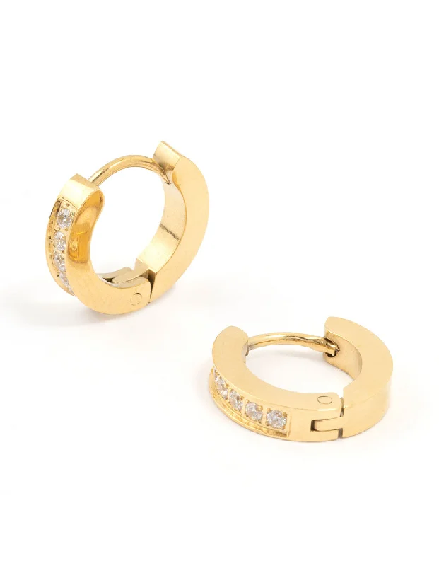 Heavy Duty Drop Earrings for Durability -Lovisa - Gold Plated Surgical Steel Classic Cubic Zirconia Hoop Earrings I Hypoallergenic I Elegant, Stylish, Trendy | Ideal for Special Events