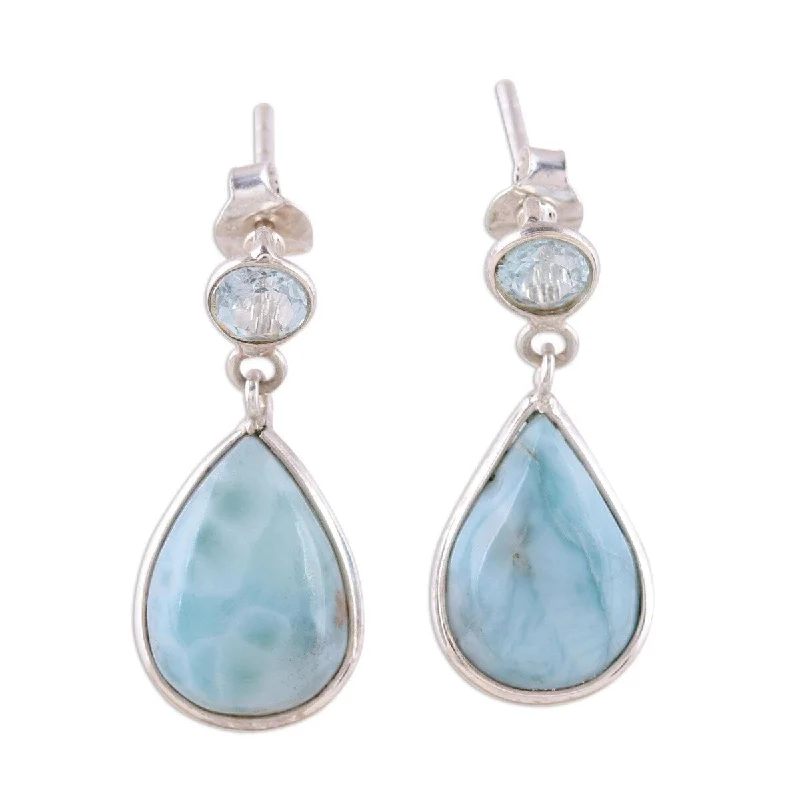 Gothic Drop Earrings with Dark Tone -NOVICA Alluring Sky, Larimar and blue topaz dangle earrings