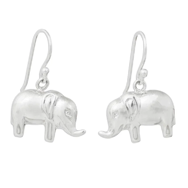 Drop Earrings with Animal Motifs -Sterling Silver 'Petite Pachyderm' Earrings (Thailand) - 1L*0.4W