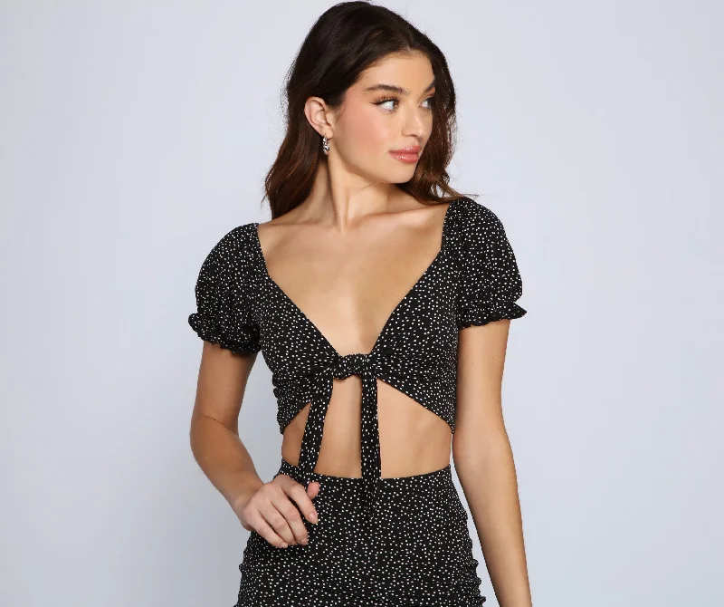 Cropped oversized shirt for women with roomy fit and trendy style-Polka Dot Perfection Crop Top