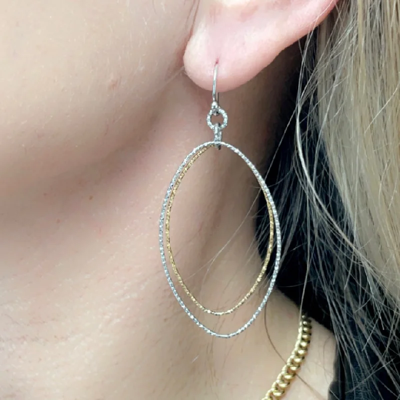 Tarnish Resistant Drop Earrings for Longevity -Two Tone Double Oval Diamond Cut Earrings