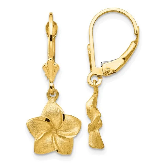 Crystal Drop Earrings for Sparkle -Flower Design Dangle Earrings - 14kt Yellow Gold