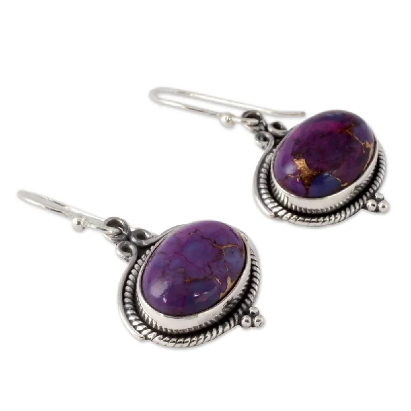 Drop Earrings with Polished Shine -NOVICA Handmade Sterling Silver 'Royal Purple' Turquoise Earrings (India) - 1.5*0.7