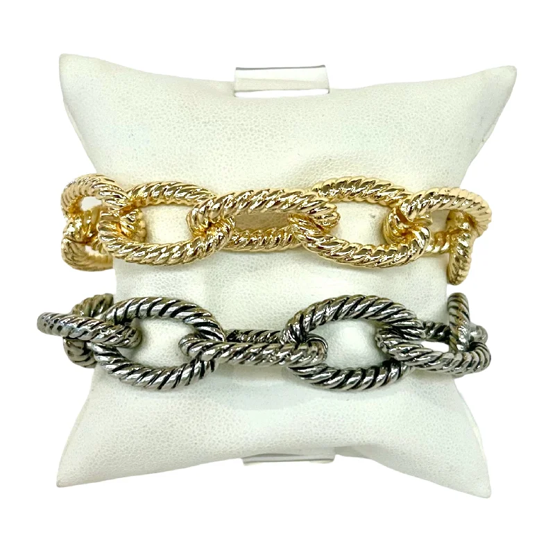 Bangles with pave-set diamonds for dazzle -Braided Link Toggle Bracelet