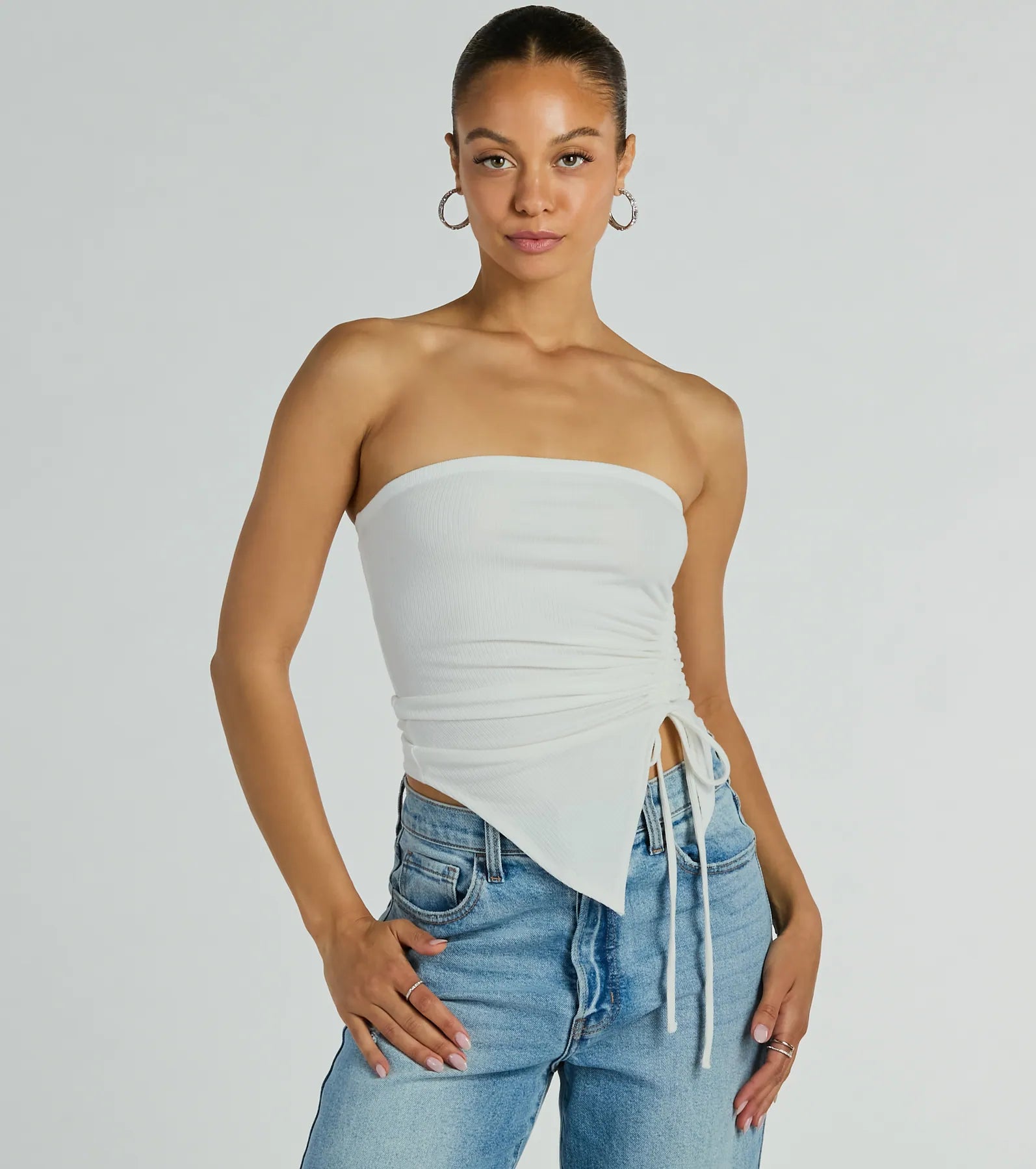 Color block crop top for women with bold contrasts and modern look-Easy Attention Strapless Slit Crop Top