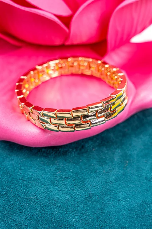 Bangles with blue quartz for cool tones -Crystal Avenue Goldtone Brick Link Chain Bracelet