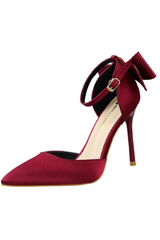 Fashionable sandals for men with athletic-inspired design and lightweight feel-Burgundy Satin Prom Heels with Bowknot