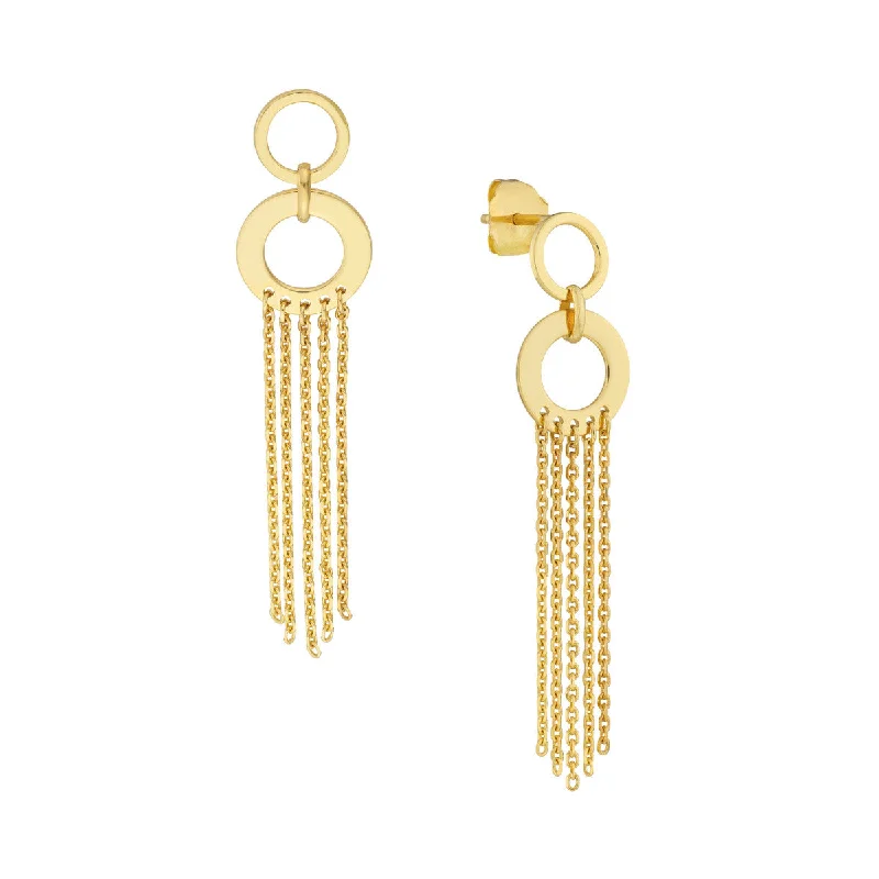 Drop Earrings for Casual Outfit -Circle and Chain Dangle Earrings - 14kt Yellow Gold