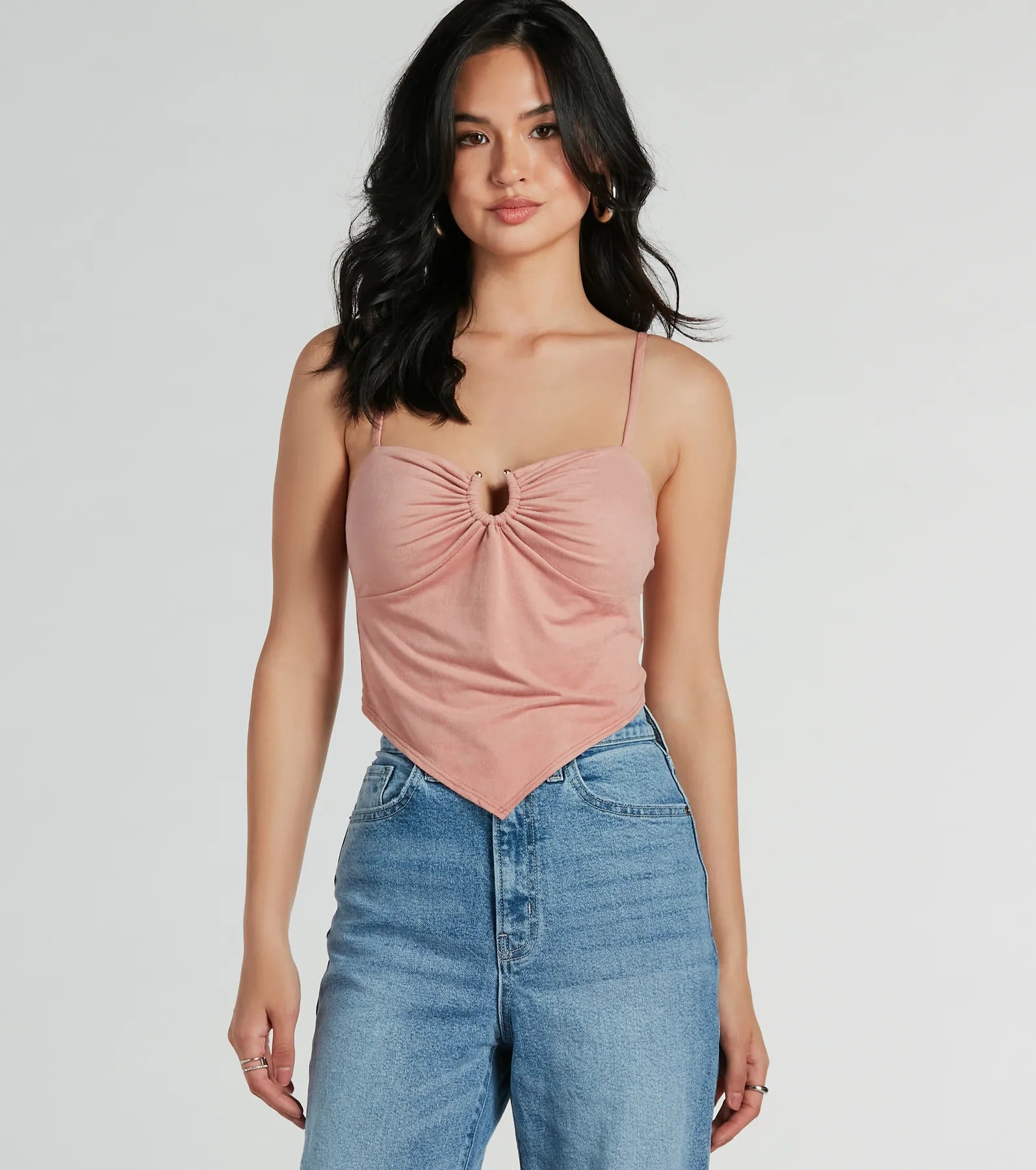 Strappy crop top for women with delicate straps and playful appearance-Effortlessly Cool Faux Suede Crop Top