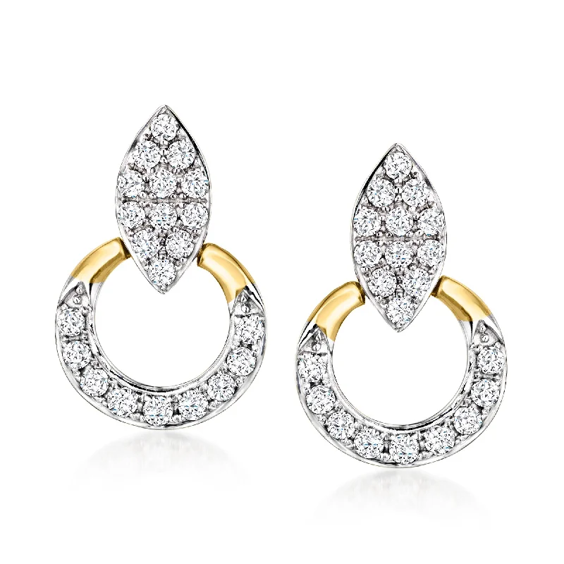 Drop Earrings for Anniversary -Ross-Simons Diamond Navette Doorknocker Earrings in 14kt Yellow Gold