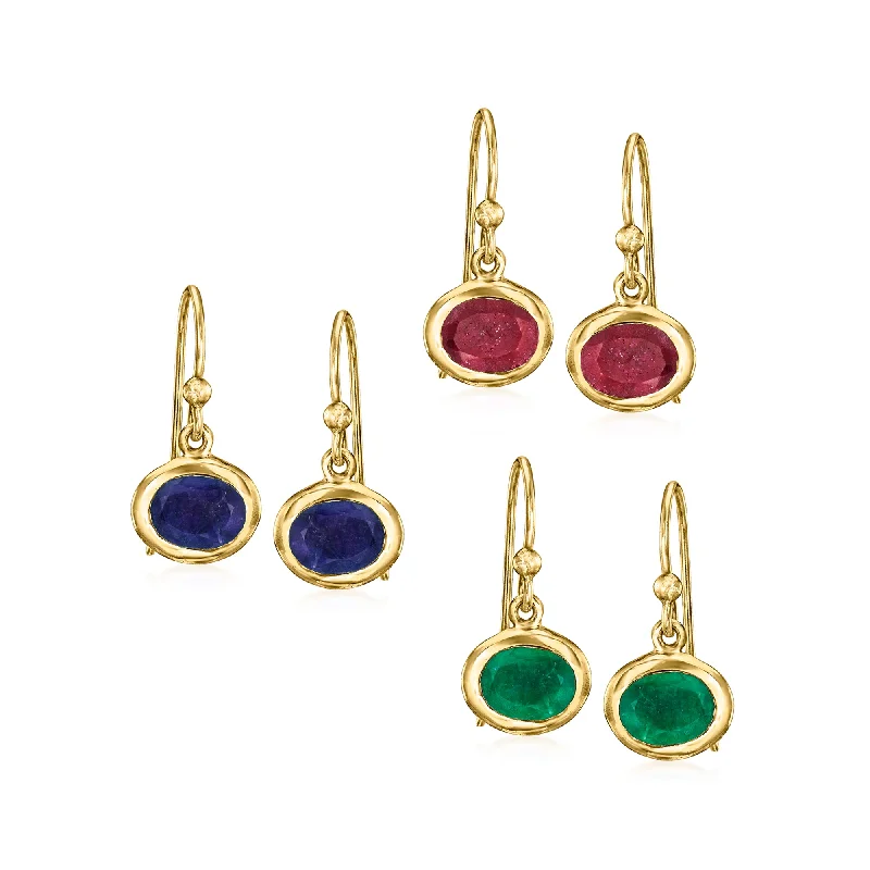 Push Back Drop Earrings for Convenience -Ross-Simons Multi-Gemstone Jewelry Set: 3 Pairs Of Drop Earrings in 18kt Gold Over Sterling