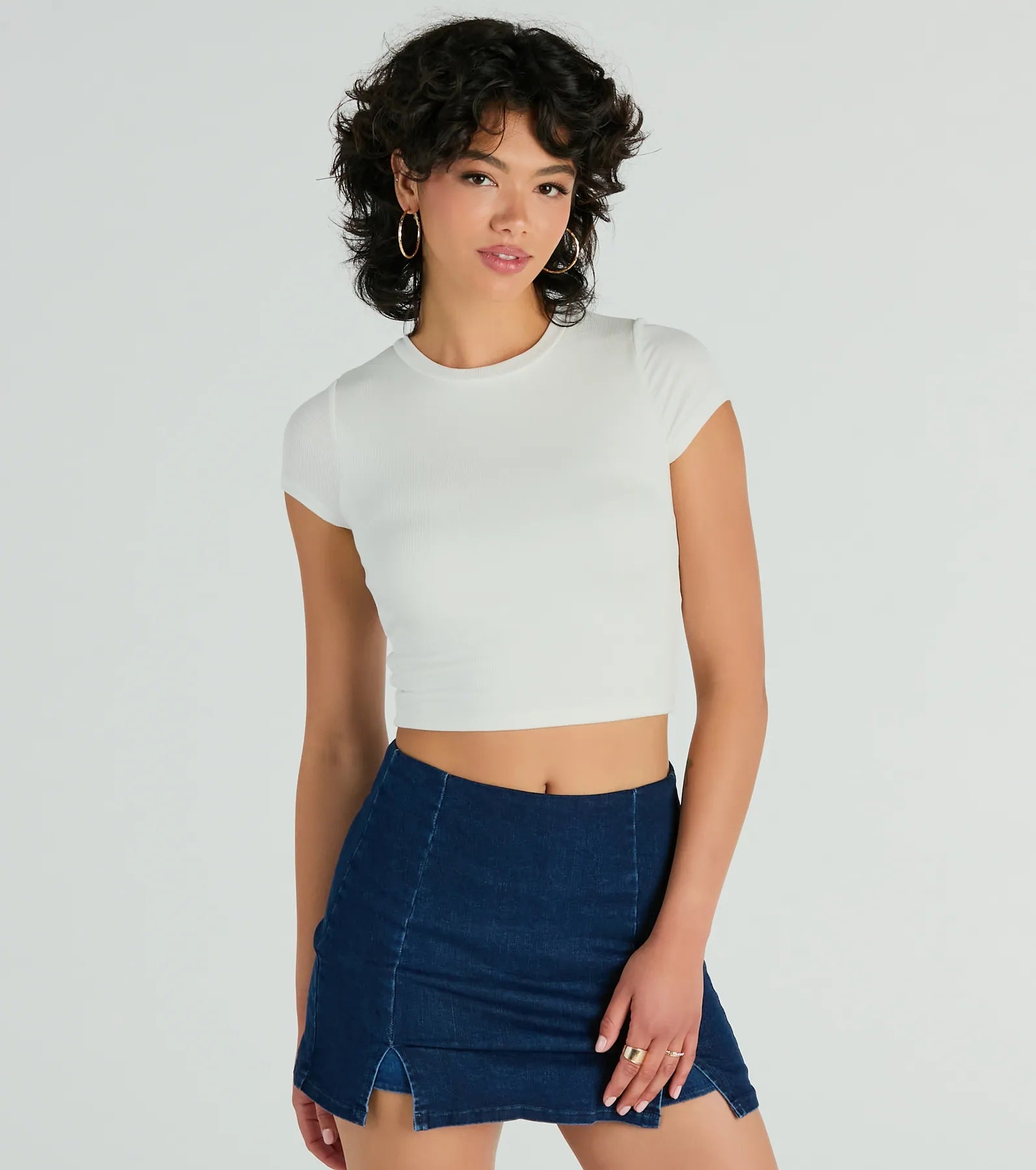 Elegant satin crop top for women with luxurious texture and chic appearance-Effortless Style Short Sleeve Ribbed Knit Crop Top