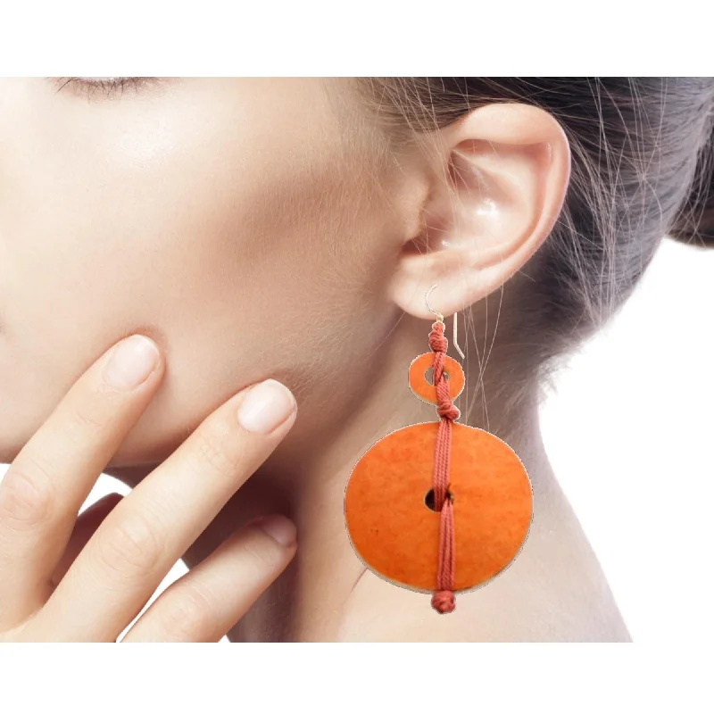 Clip On Drop Earrings for Non Pierced -Handcrafted Dried Calabash 'Tropical Fun' Earrings (Ghana) - 3.5*1.2