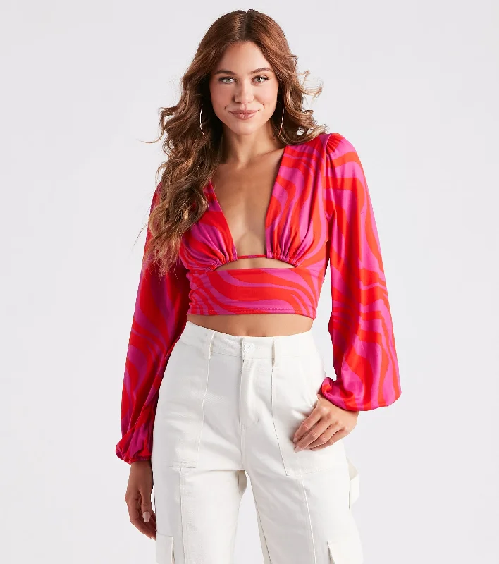 Boxy crop top for women with square cut and casual vibe-Vacay Vibes Swirl Print Crop Top