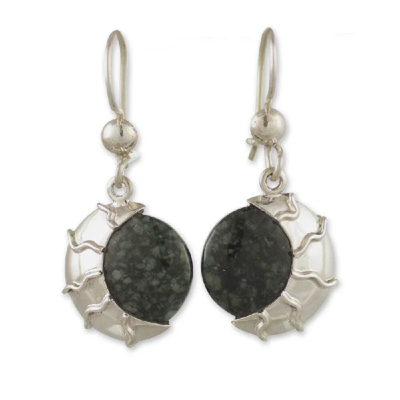 Geometric Drop Earrings for Trend -Handmade Sterling Silver 'Place of the Moon' Jade Earrings (Guatemala)