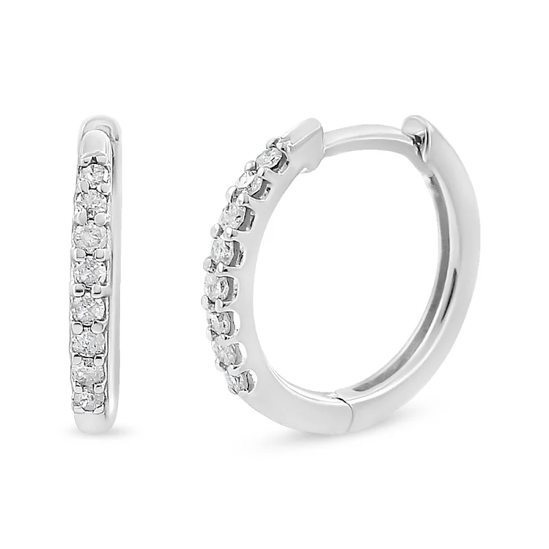 Drop Earrings with Chevron Designs -10K White Gold 1/5 Cttw Round-Cut Diamond Modern Hoop Earrings