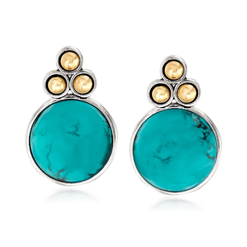 Indian Drop Earrings with Intricacy -Ross-Simons Turquoise Bead Trio Earrings in Sterling Silver and 14kt Yellow Gold