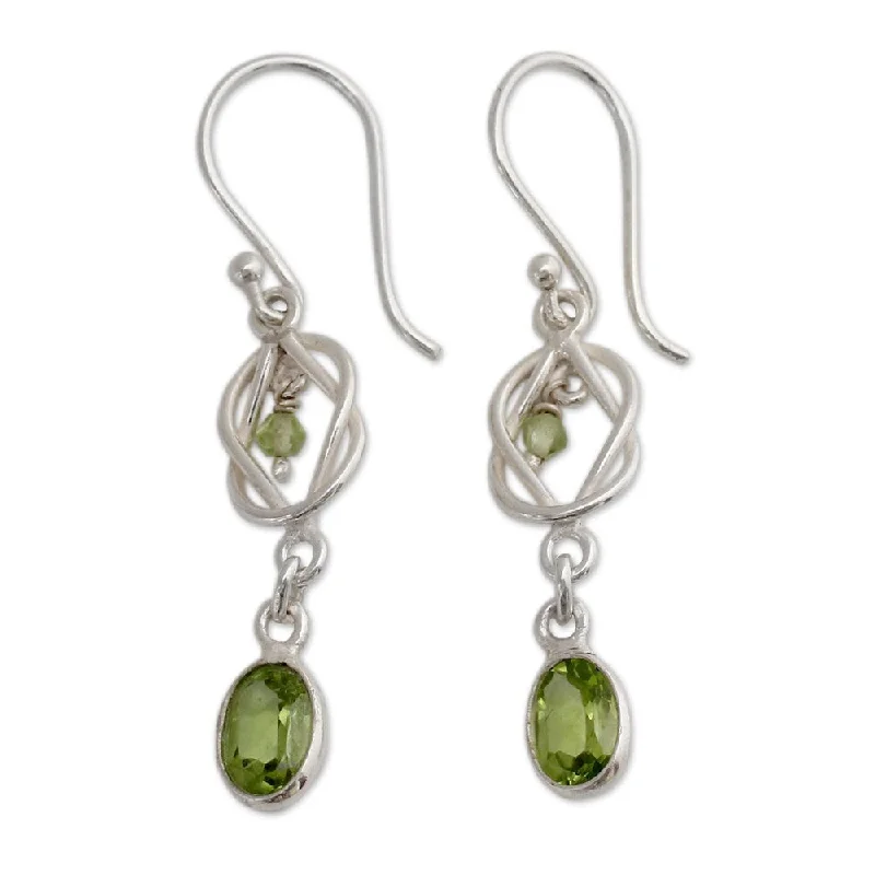 Drop Earrings with Animal Motifs -NOVICA Handmade Sterling Silver Lime Knot Peridot Earrings (India)