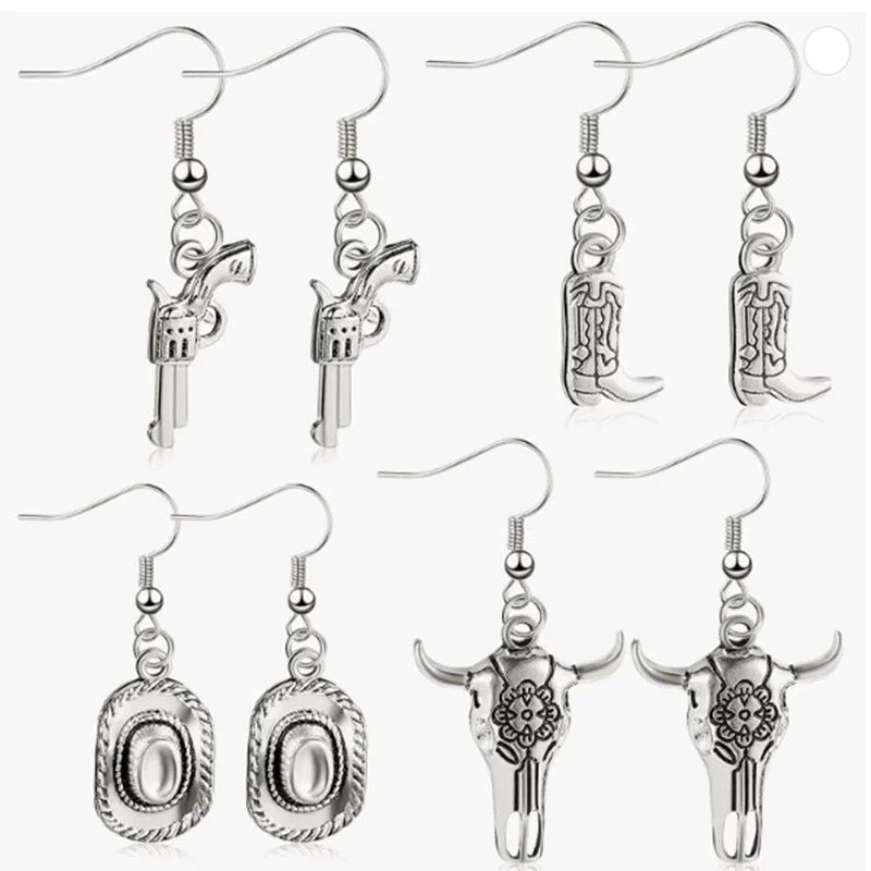 Drop Earrings with Leaf Motifs -Wholesale Western Cowboy Bull Head Pistol Boots Horseshoe Vintage Earrings