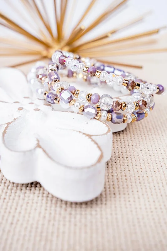 Bracelets with rough jade for natural calm -Purple and Pearl Passion Beaded Bracelet Set