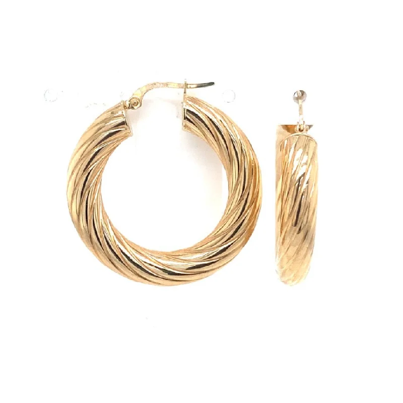 Drop Earrings for Valentine's Day -Medium Twist Design Hoop Earrings - 14kt Yellow Gold