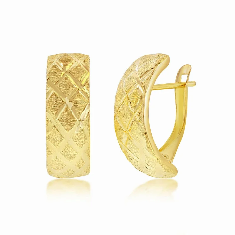 Drop Earrings for Christmas Party -Etched Design Half Hoop Earrings - 14kt Yellow Gold