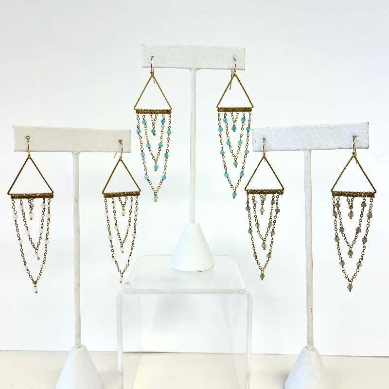 Rhinestone Drop Earrings for Sparkle -Triangle Chains & Semi Precious Stone Earrings